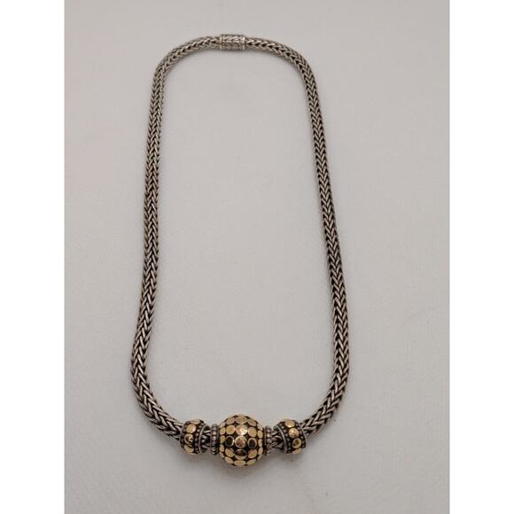 John Hardy Sterling Silver & 18kt. Gold Three Slide Dot Necklace 16" - Picture 7 of 8